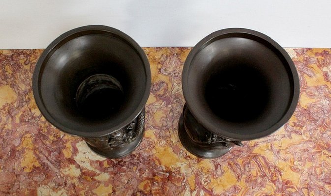 Japanese Vases in Patinated Bronze, 1900s, Set of 2-RVK-1004451