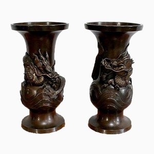 Japanese Vases in Patinated Bronze, 1900s, Set of 2-RVK-1004451