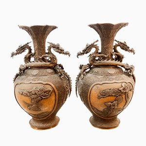 Japanese Vases with Dragon Head, Set of 2-QLH-1742554