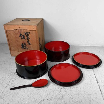 Japanese War Lacquerware Chabitsu Set, 1960s, Set of 4-DWL-1761665