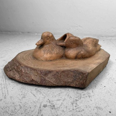 Japanese Waterfowl in Carved Wood, 1940s-DWL-1761025