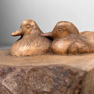 Japanese Waterfowl in Carved Wood, 1940s-DWL-1761025