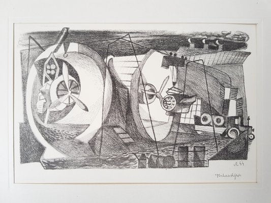 Jaroslav Lukavsky, Plane Engine Testing Berlin Adlershof, Original Lithograph, 1944-IND-956103