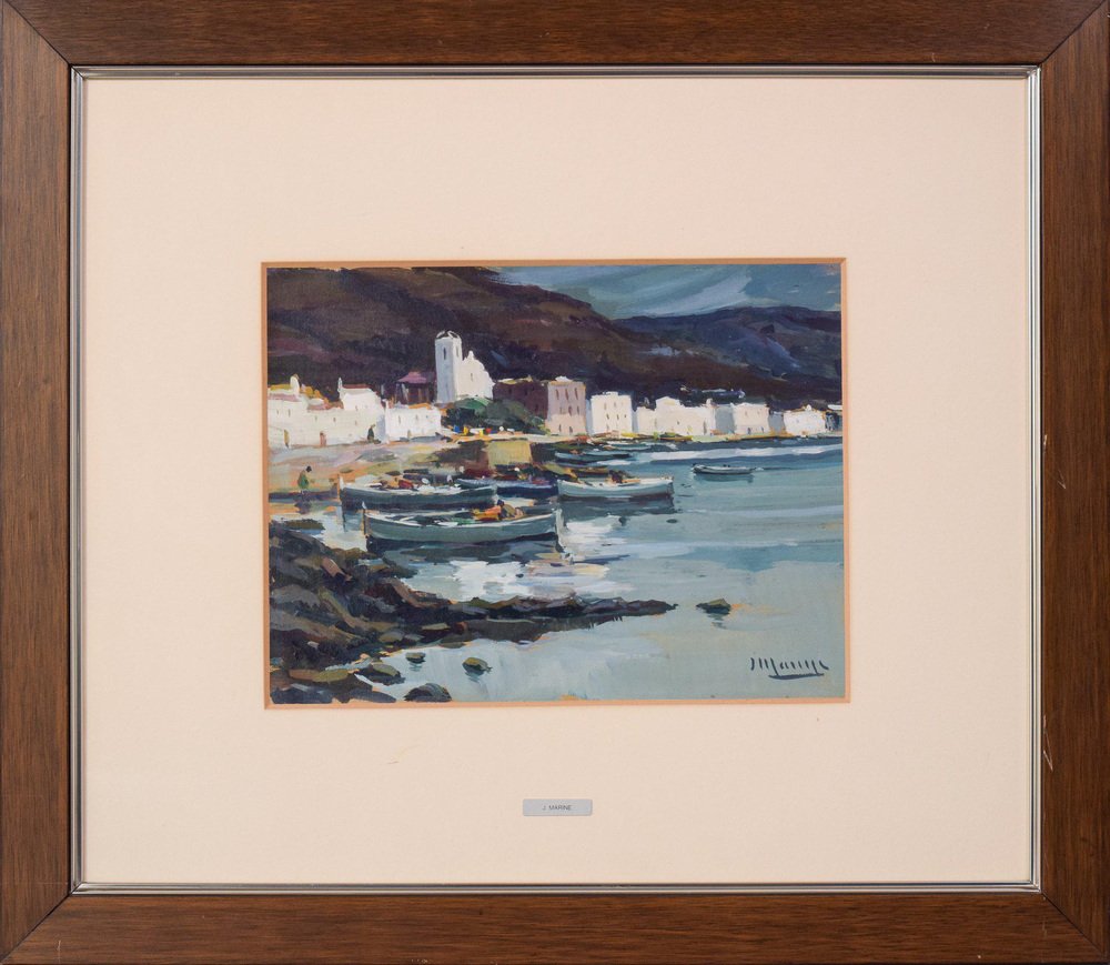 Jaume Mariné i Albamonte, Coastal Seascape of Cadaques, 20th Century, Oil on Board