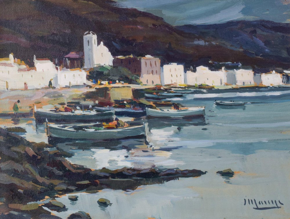 Jaume Mariné i Albamonte, Coastal Seascape of Cadaques, 20th Century, Oil on Board