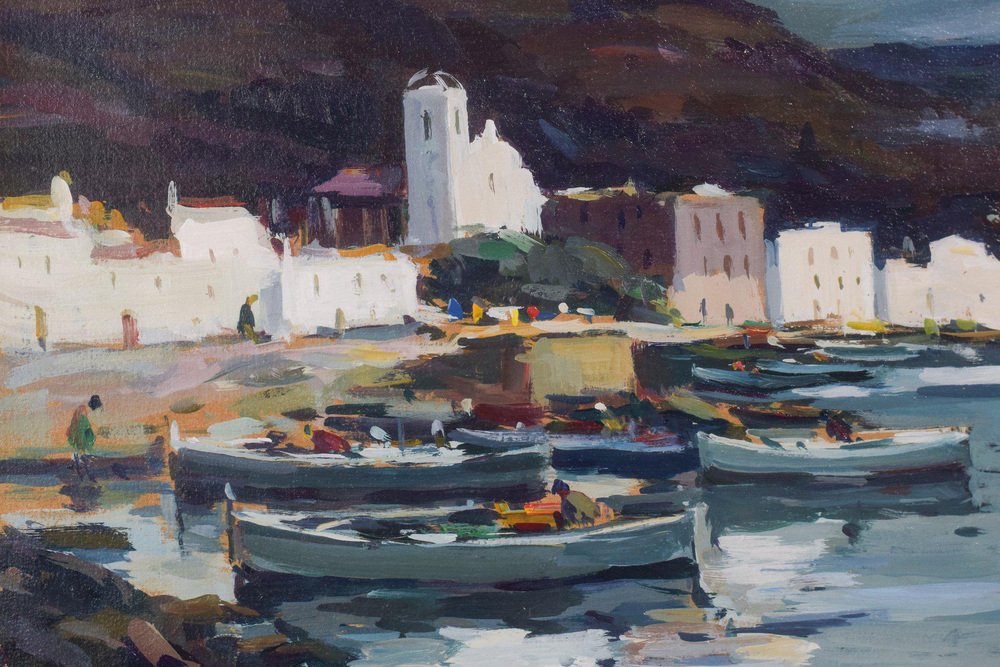 Jaume Mariné i Albamonte, Coastal Seascape of Cadaques, 20th Century, Oil on Board