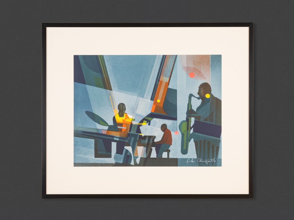 Jazz at Night, Screen Print on Thick Paper, Framed