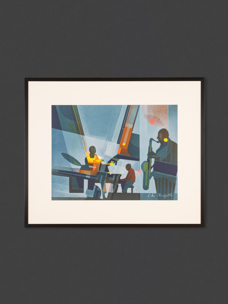 Jazz at Night, Screen Print on Thick Paper, Framed