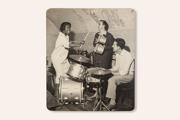 Jazz Band, Black & White Photograph on Wooden Board, 1940s-GPP-1047753