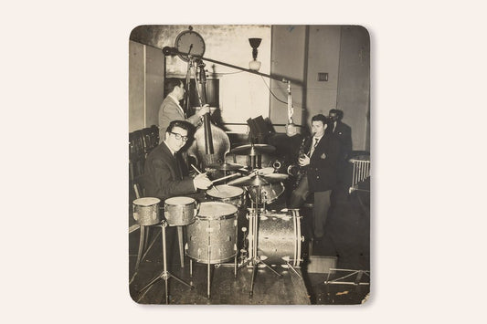 Jazz Band, Black & White Photograph on Wooden Board, 1940s