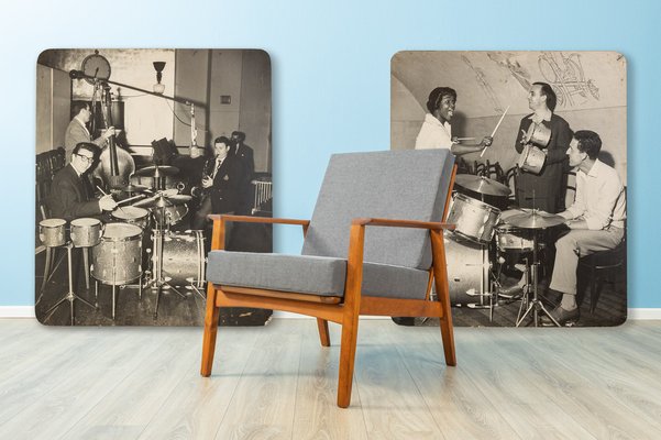 Jazz Band, Black & White Photograph on Wooden Board, 1940s-GPP-1047753