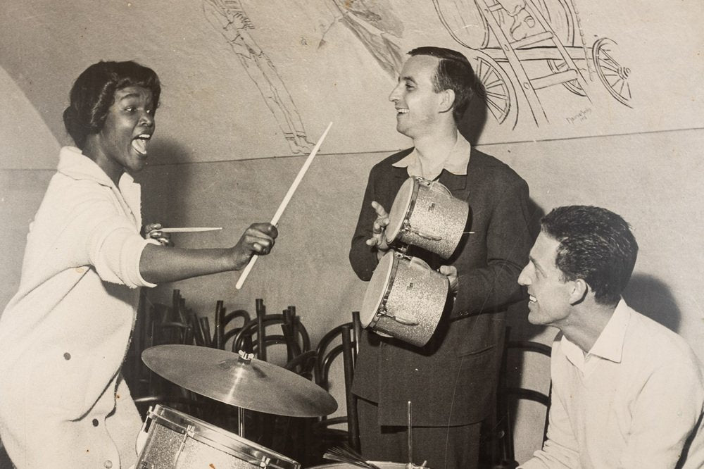 Jazz Band, Black & White Photograph on Wooden Board, 1940s