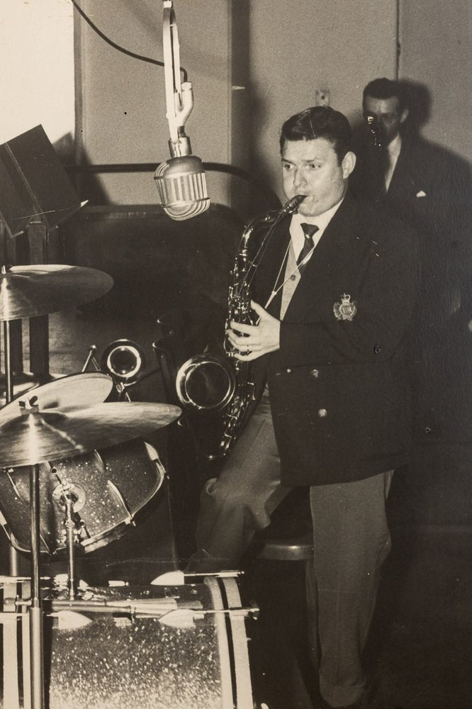 Jazz Band, Black & White Photograph on Wooden Board, 1940s