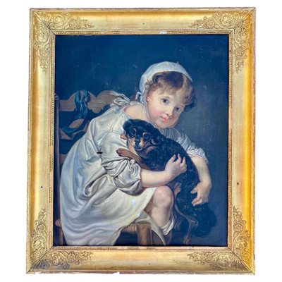 Jean-Baptiste Greuze, Little Girl and Her Dog, Oil on Canvas, 19th Century-NEV-2028811