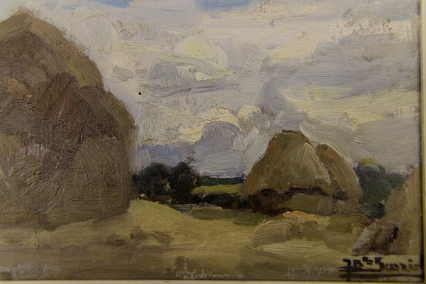 Jean-Baptiste Scoriel, Hay Meadow Scene, 1930, Oil on Cardboard, Framed-KEG-1086629