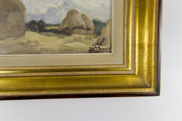 Jean-Baptiste Scoriel, Hay Meadow Scene, 1930, Oil on Cardboard, Framed-KEG-1086629