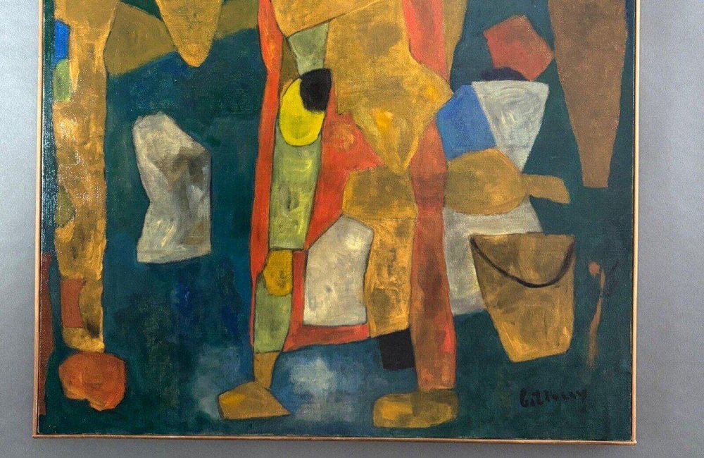 Jean Billecocq, Modern Composition with Characters, Oil on Canvas