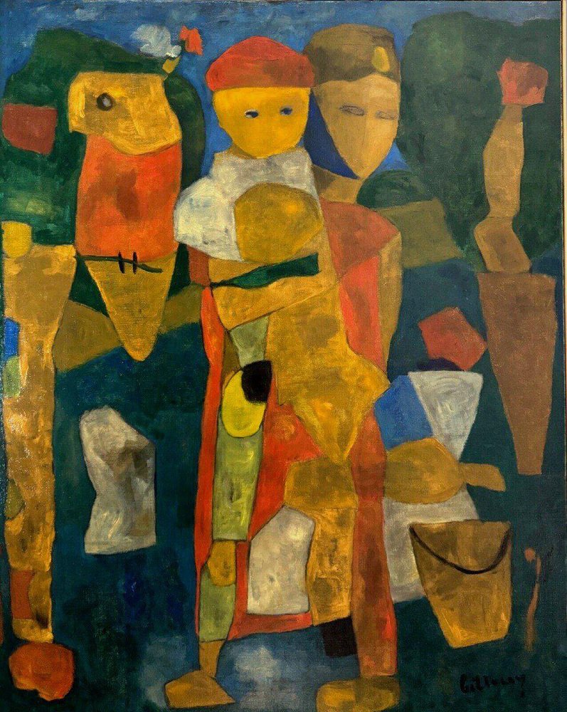 Jean Billecocq, Modern Composition with Characters, Oil on Canvas