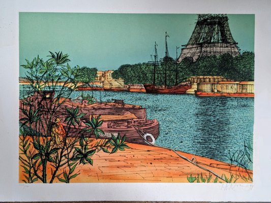 Jean Carzou, Seine et Tour Eiffel, Lithograph, 1994-NRC-1789875