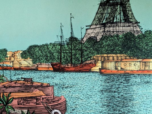 Jean Carzou, Seine et Tour Eiffel, Lithograph, 1994-NRC-1789875