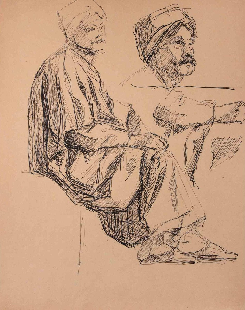 Jean Chapin, Arab Man With Hat, Original Drawing, 1930s