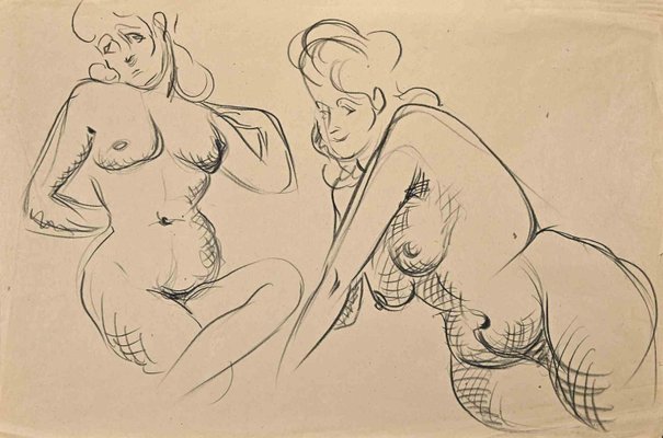 Jean Chapin, Posing Nude, Charcoal Drawing, 1950s-ZCI-2025241