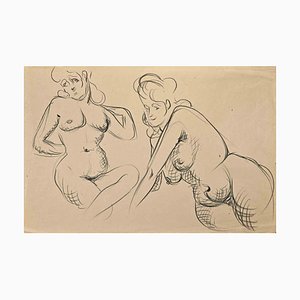 Jean Chapin, Posing Nude, Charcoal Drawing, 1950s-ZCI-2025241