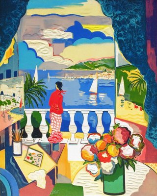 Jean Claude Picot, French Riviera: Cannes, femme à la fenêtre, 1990, Lithograph-FMZ-1135655