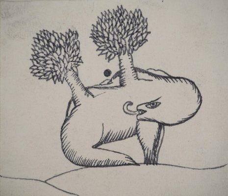 Jean-Claude Silbermann, Sneaky Signs: Surrealist Landscape with Hedgehog, Original Ink Drawing-KHH-2039340