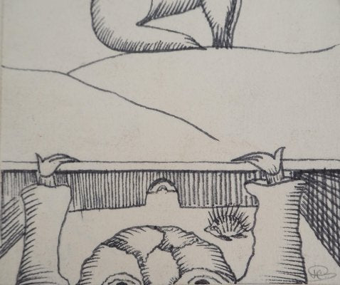 Jean-Claude Silbermann, Sneaky Signs: Surrealist Landscape with Hedgehog, Original Ink Drawing-KHH-2039340