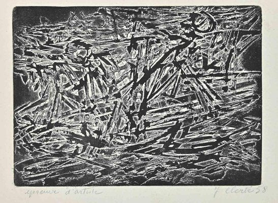 Jean Clerté, Abstract Composition, Original Etching, 1980s-ZCI-1382450