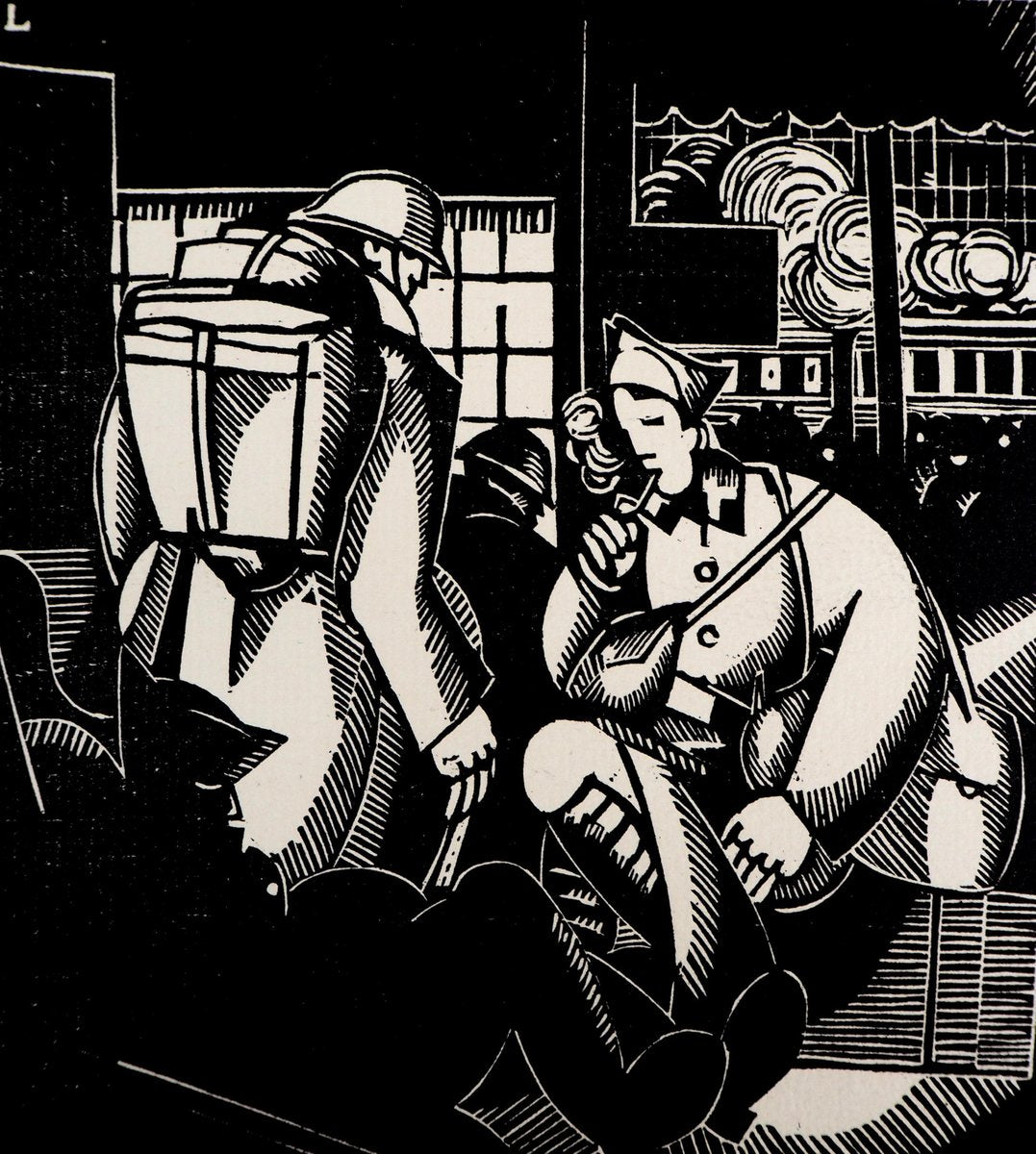 Jean-Emile Laboureur, The Soldiers at the Station, Woodcut