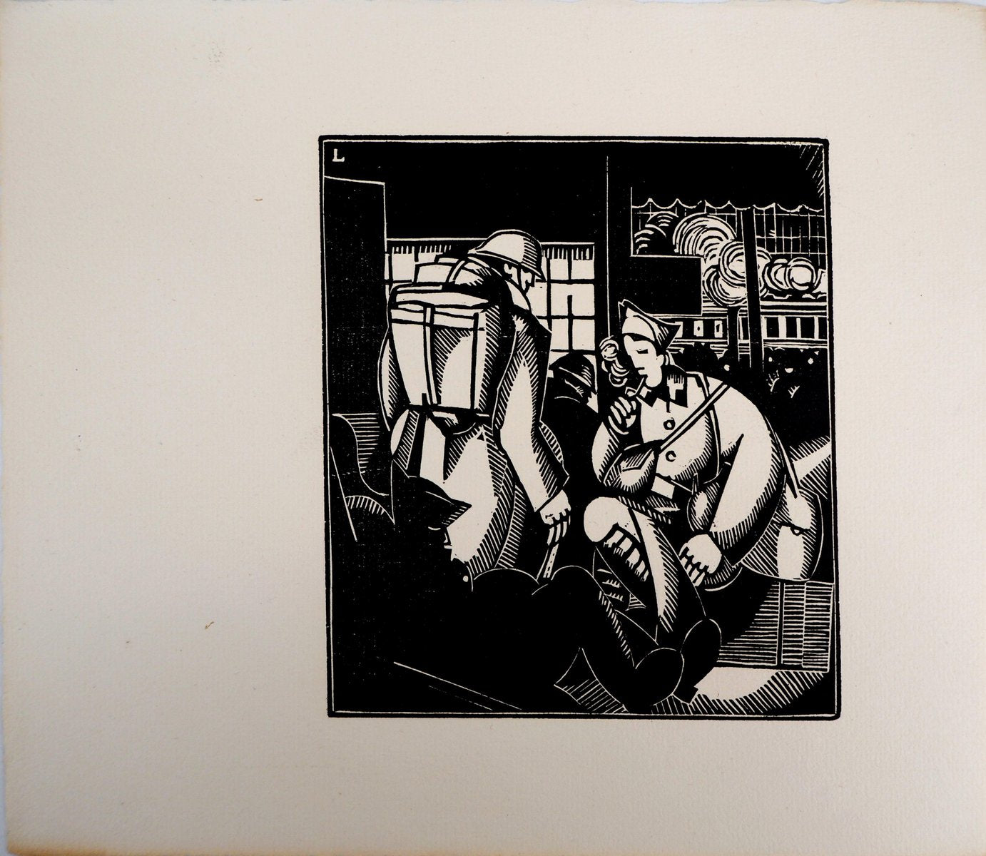 Jean-Emile Laboureur, The Soldiers at the Station, Woodcut