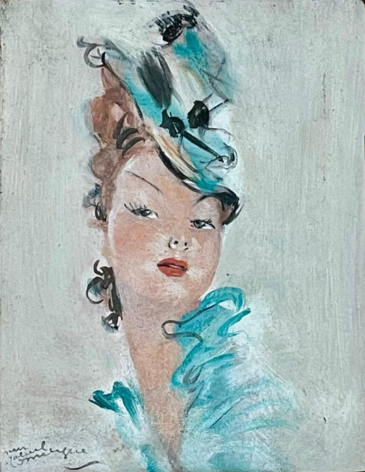 Jean-Gabriel Domergue, Portrait of a Woman, Oil on Board, Framed