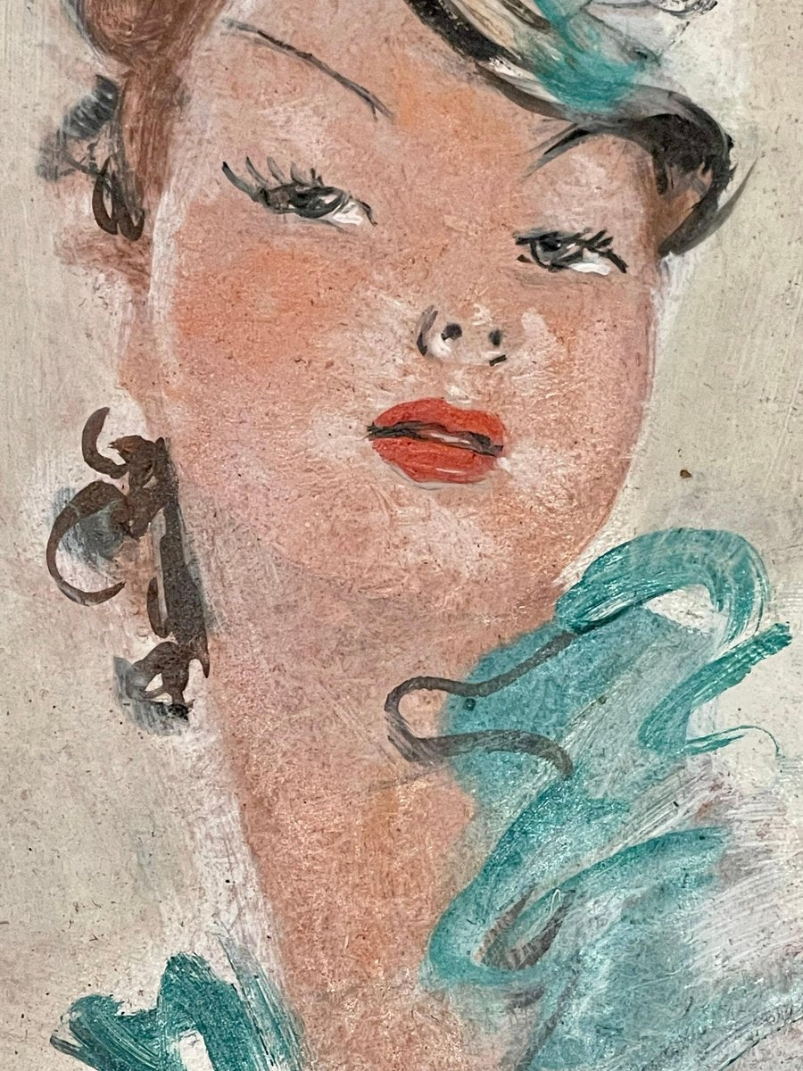 Jean-Gabriel Domergue, Portrait of a Woman, Oil on Board, Framed