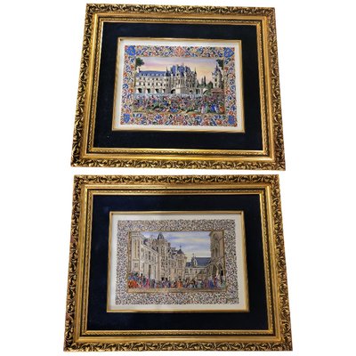 Jean Gradassi, Landscapes, 1970s, Paint on Porcelain, Framed, Set of 2-TCS-1427949