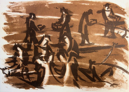 Jean Helion, People at the Harbour, Lithograph