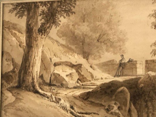 Jean Jacques Champin, Character Scene & Landscape, 19th-Century, Ink on Paper-QKG-1330070