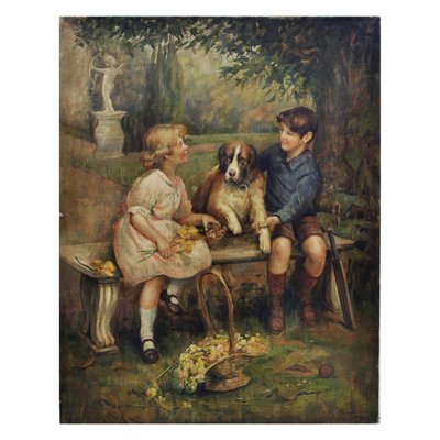 Jean Philipe Moreno, Children With Dog, English School, 2002, Oil on Canvas, Framed-YUW-1317066