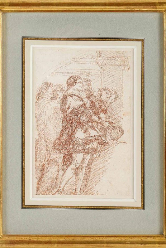 Jean Robert Ango, Figurative Scene, 1700s, Sanguine on Paper, Framed