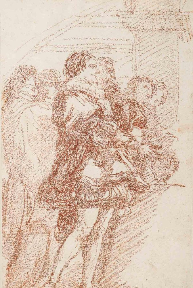 Jean Robert Ango, Figurative Scene, 1700s, Sanguine on Paper, Framed