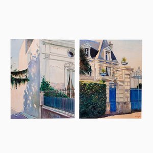 Jean Yves Herbin, Urban Scenes, 1991, Oil on Canvas Paintings, Set of 2-NUC-1763158