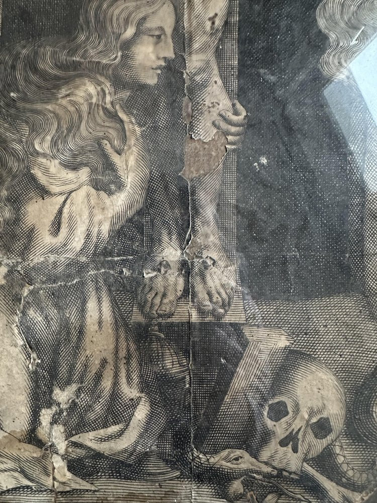 Jesus on the Cross with Vanitas Symbols, 1750, Copper Engraving