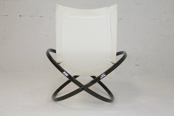 Jetstar Rocking Chair in Brown Lacquered Steel and Cream Canvas by Roger Lecal, France, 1970s-MAO-941798