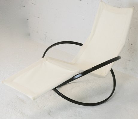 Jetstar Rocking Chair in Brown Lacquered Steel and Cream Canvas by Roger Lecal, France, 1970s-MAO-941798