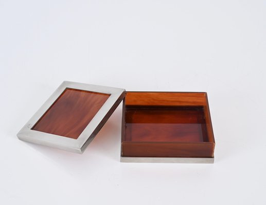 Jewel Box in Tortoiseshell Acrylic Glass and Chrome in the style of Dior, Italy, 1970s-JDR-1743399