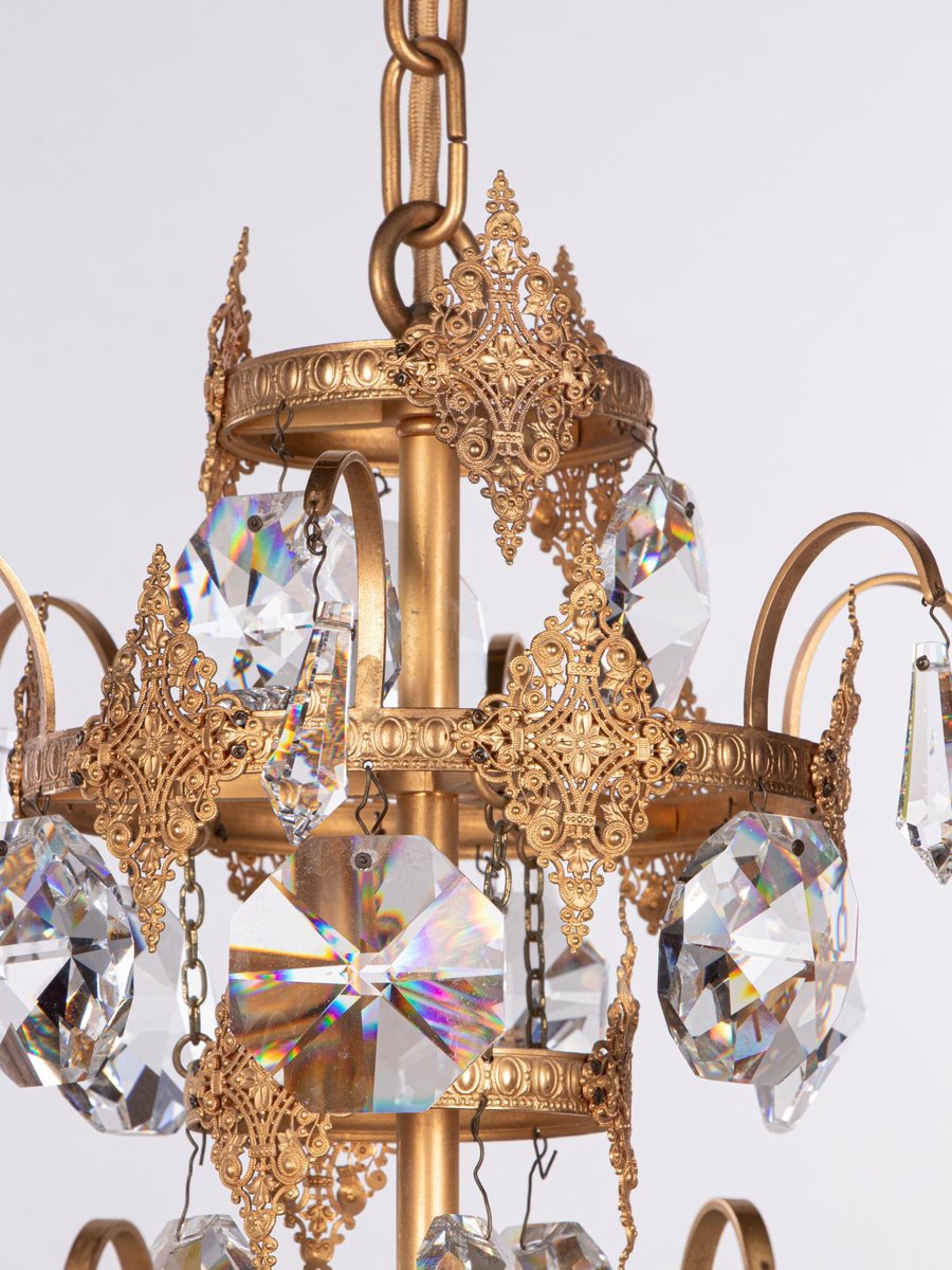 Jewel Swarovski Crystal & Gilt-Brass Chandelier by Ernst Palme, 1960s