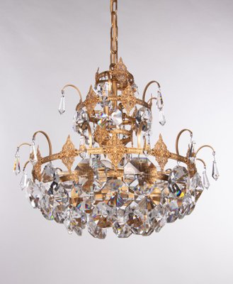 Jewel Swarovski Crystal & Gilt-Brass Chandelier by Ernst Palme, 1960s-DEK-948400