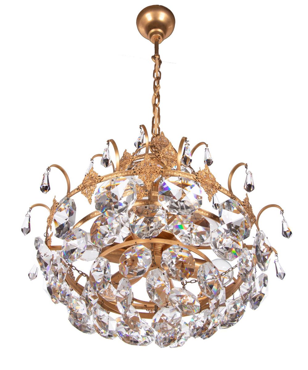 Jewel Swarovski Crystal & Gilt-Brass Chandelier by Ernst Palme, 1960s