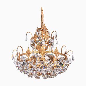 Jewel Swarovski Crystal & Gilt-Brass Chandelier by Ernst Palme, 1960s-DEK-948400